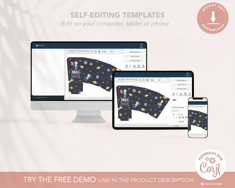 Astronaut - Popcorn Box Self Editing Template