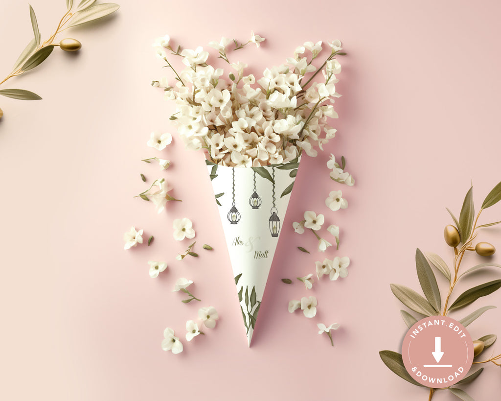 Greenery  - Confetti Cone Self Editing Template