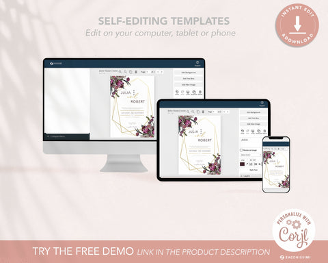 Boho Flowers - Invite and Digital Invite Self Editing Template