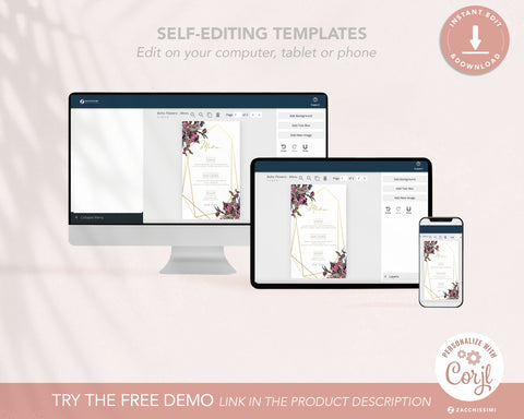 Boho Flowers - Menu Card Self Editing Template