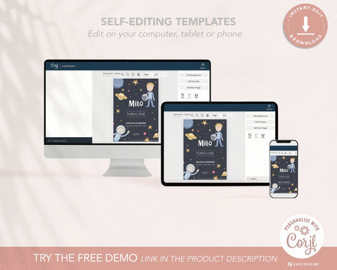 Astronaut - Digital Invite Self Editing Template