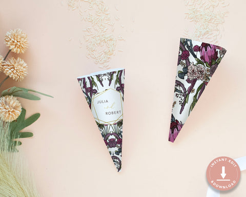 Boho Flowers - Confetti Cone Self Editing Template