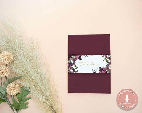 Boho Flowers - Envelope Liner & Belt Self Editing Template