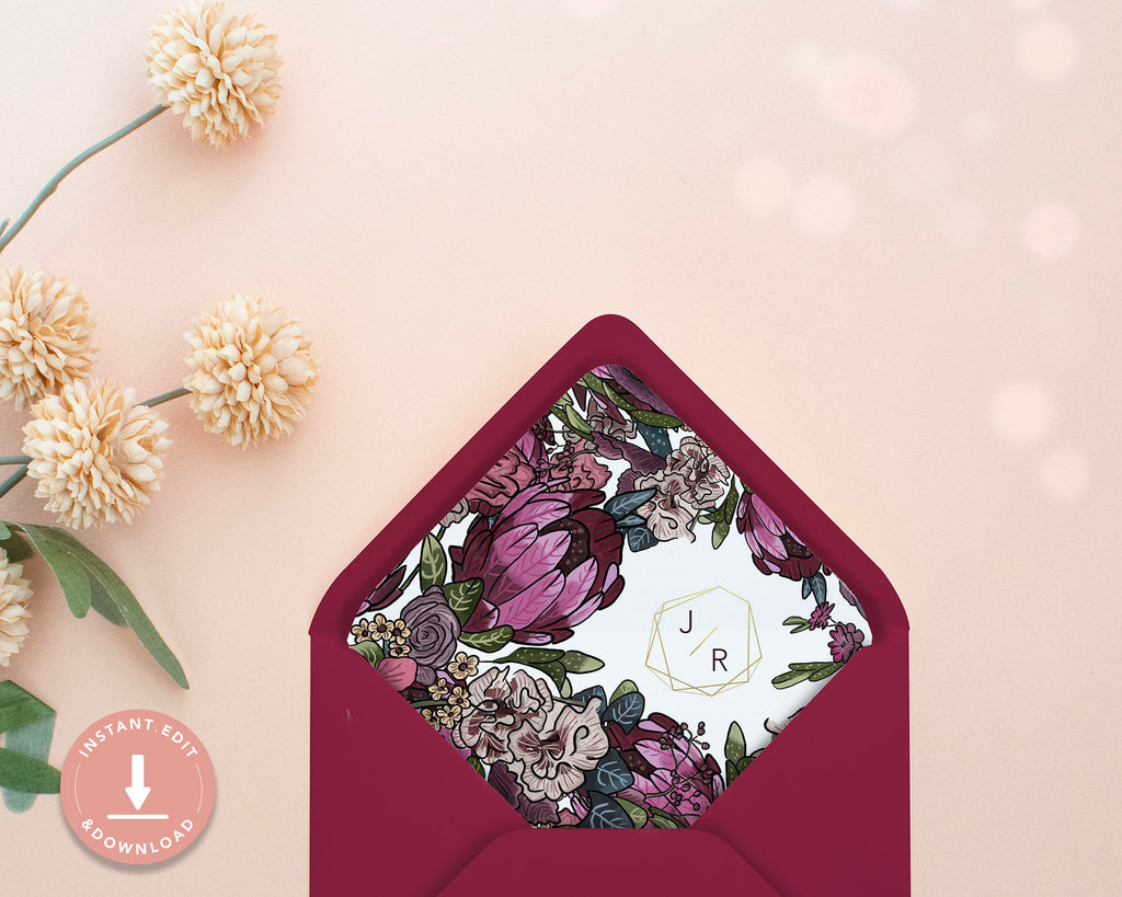 Boho Flowers - Envelope Liner & Belt Self Editing Template