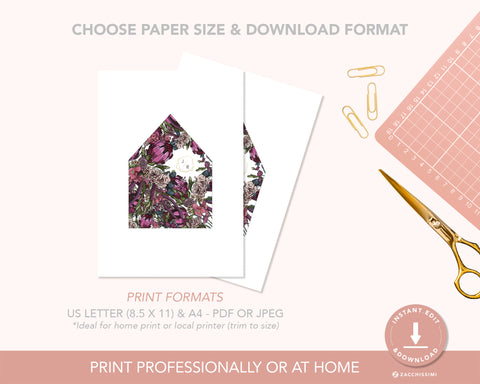 Boho Flowers - Envelope Liner & Belt Self Editing Template