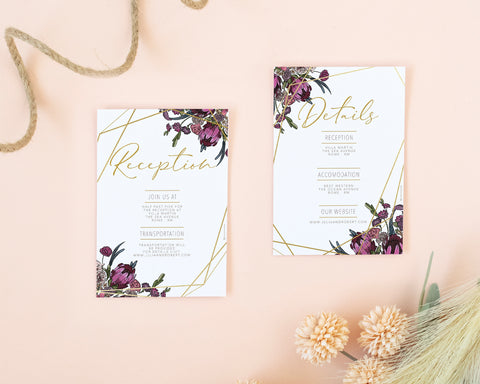 Boho Flowers - Invite, RSVP, Details & Reception Card Self Editing Template