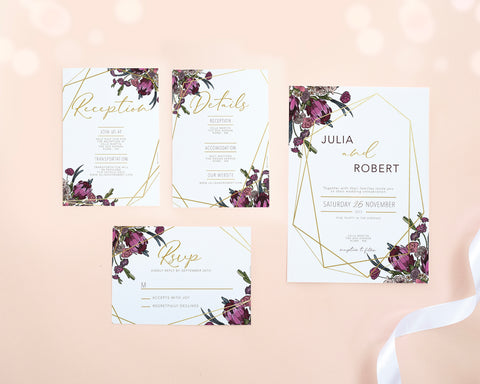 Boho Flowers - Invite, RSVP, Details & Reception Card Self Editing Template