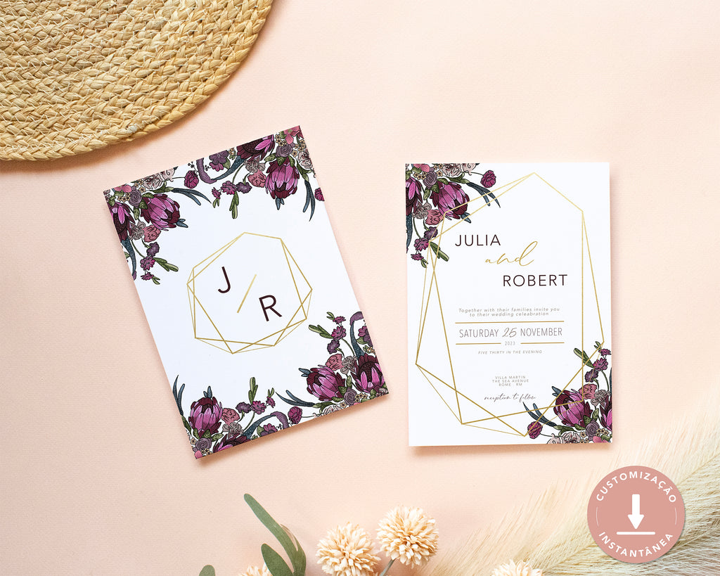 Boho Flowers - Invite and Digital Invite Self Editing Template