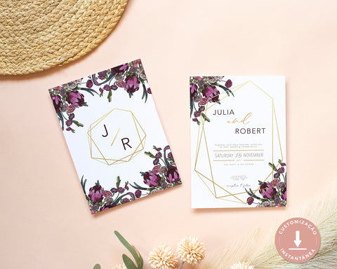 Boho Flowers - Invite and Digital Invite Self Editing Template