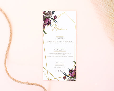 Boho Flowers - Menu Card Self Editing Template