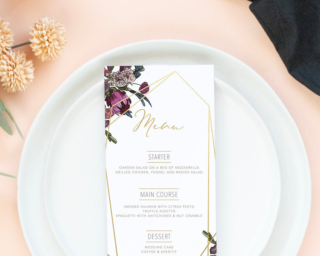 Boho Flowers - Menu Card Self Editing Template