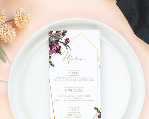 Boho Flowers - Menu Card Self Editing Template