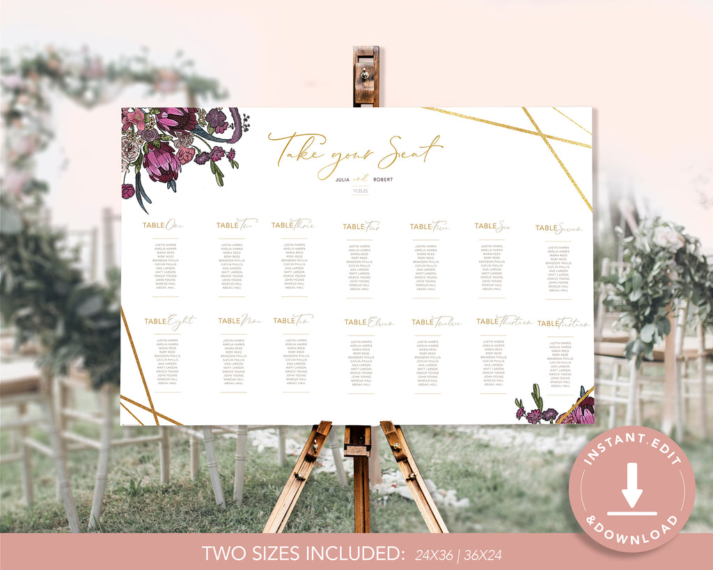 Boho Flowers - Seating Chart Self Editing Template