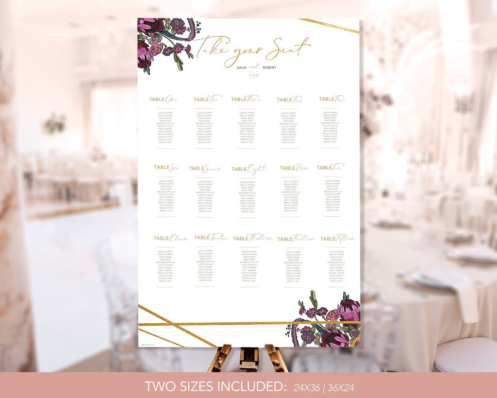 Boho Flowers - Seating Chart Self Editing Template