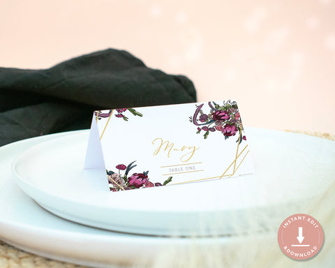 Boho Flowers - Table Name Card Self Editing Template