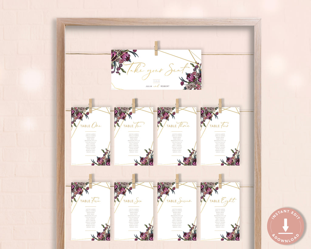 Boho Flowers - Hanging Seating Chart Self Editing Template