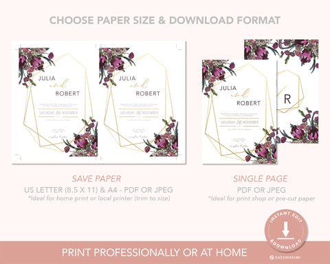 Boho Flowers - Invite and Digital Invite Self Editing Template