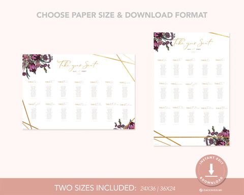 Boho Flowers - Seating Chart Self Editing Template