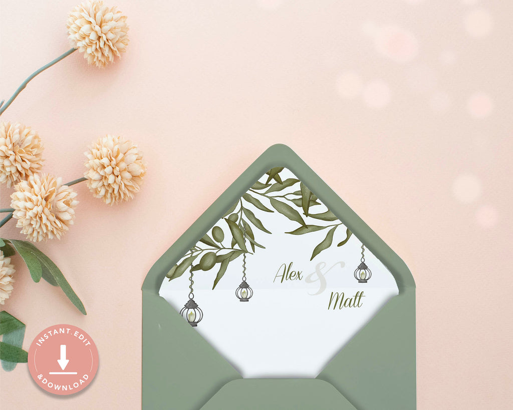 Greenery - Envelope Liner & Belt Self Editing Template