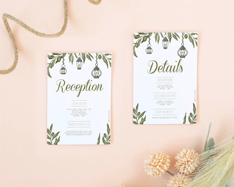 Greenery - Invite, RSVP, Details & Reception Card Self Editing Template