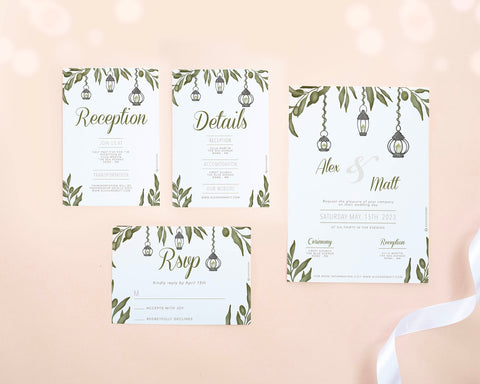 Greenery - Invite, RSVP, Details & Reception Card Self Editing Template