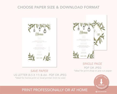 Greenery - Menu Card Self Editing Template