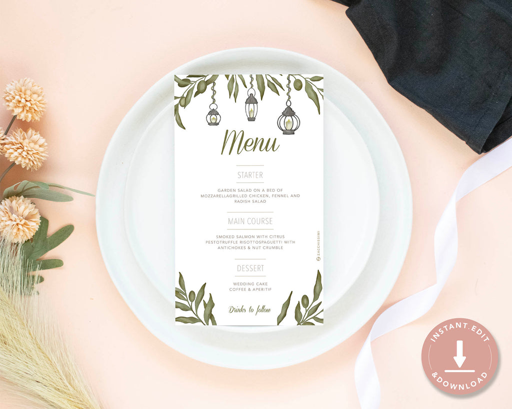 Greenery - Menu Card Self Editing Template