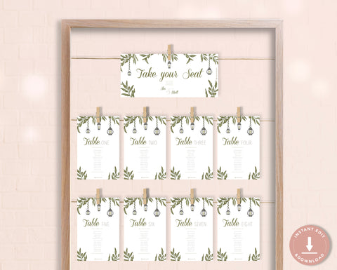 Greenery - Hanging Seating Chart Self Editing Template